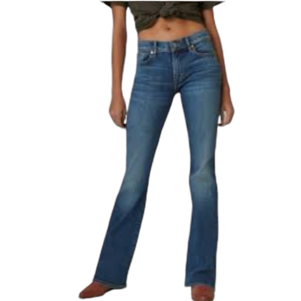 LUCKY * BRAND Vintage Y2k Distressed Mid-Rise Dark Wash flair blue jeans - Picture 9 of 11
